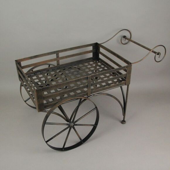 26 Inch Rustic Metal Wagon Cart Plant Stand Flower Holder Patio Art Garden Decor - Picture 10 of 11